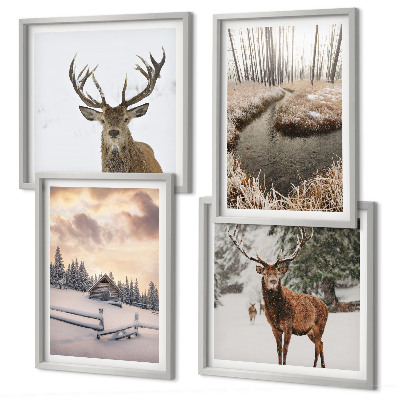 Multi-piece wall decor set Winter landscape with deer