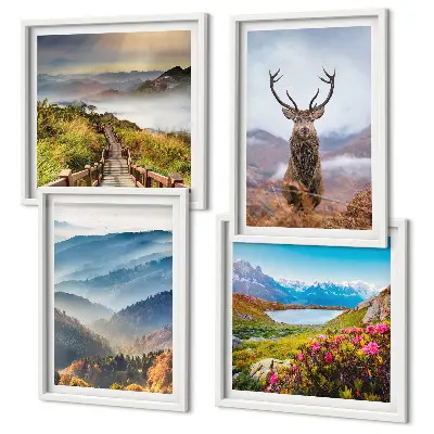 Mountain landscape lake deer wall art set of 4 pieces