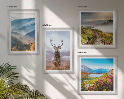 Mountain landscape lake deer wall art set of 4 pieces