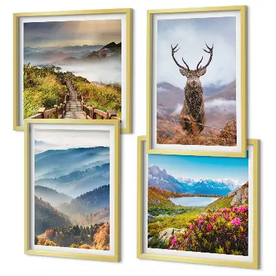 Mountain landscape lake deer wall art set of 4 pieces