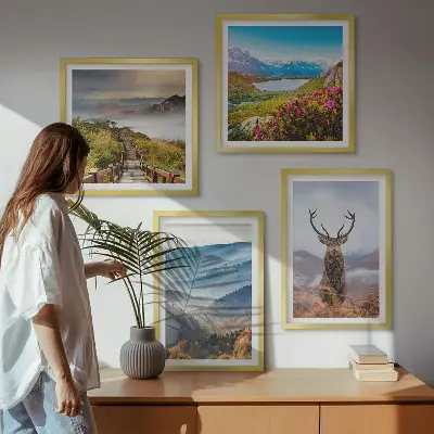 Mountain landscape lake deer wall art set of 4 pieces