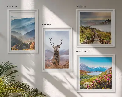 Mountain landscape lake deer wall art set of 4 pieces