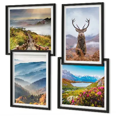 Mountain landscape lake deer wall art set of 4 pieces