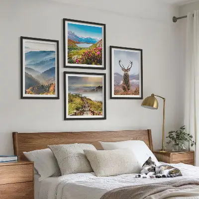 Mountain landscape lake deer wall art set of 4 pieces
