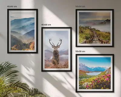 Mountain landscape lake deer wall art set of 4 pieces