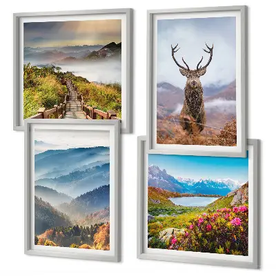 Mountain landscape lake deer wall art set of 4 pieces
