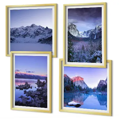 Multi-piece wall decor set with mountain landscape and sunset over water