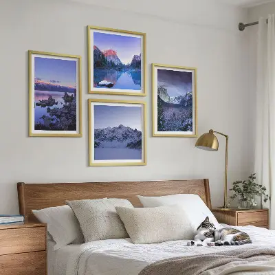 Multi-piece wall decor set with mountain landscape and sunset over water