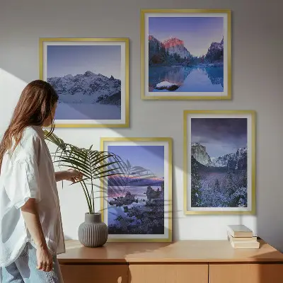 Multi-piece wall decor set with mountain landscape and sunset over water