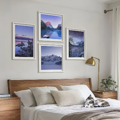 Multi-piece wall decor set with mountain landscape and sunset over water