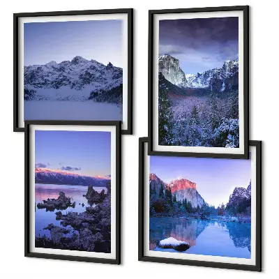 Multi-piece wall decor set with mountain landscape and sunset over water