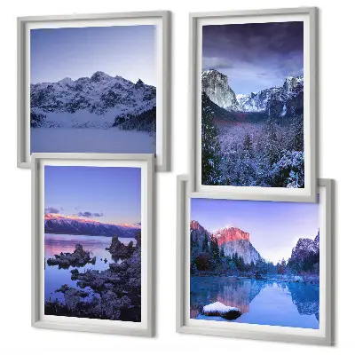 Multi-piece wall decor set with mountain landscape and sunset over water