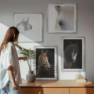 Horse portraits wall art set in shades