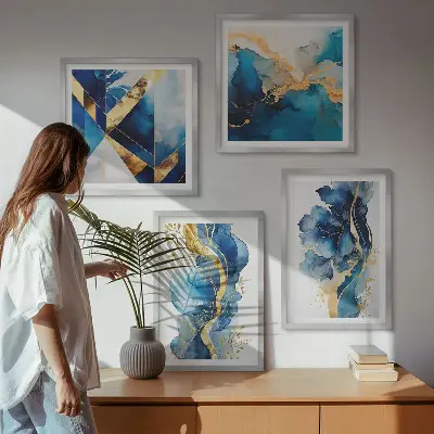 Multi-piece wall decor set with blue abstract patterns