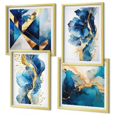 Multi-piece wall decor set with blue abstract patterns