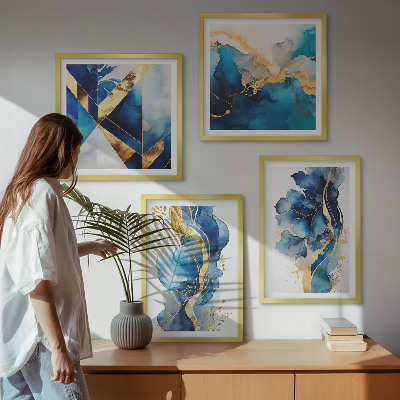 Multi-piece wall decor set Blue abstract patterns