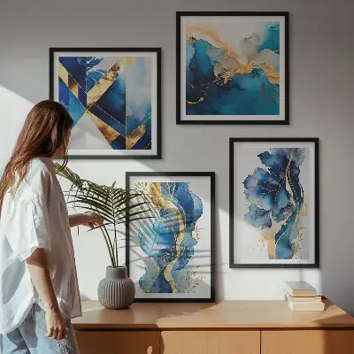 Multi-piece wall decor set with blue abstract patterns