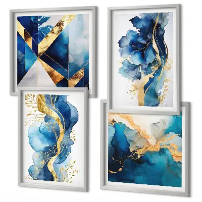Multi-piece wall decor set with blue abstract patterns
