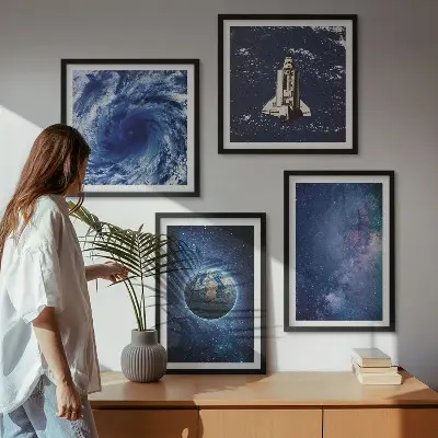 Multi-piece wall decor set earth space storm galaxy design