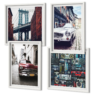 Set of 4 wall art pieces Old cars Brooklyn retro audio