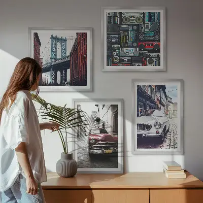 Old cars Brooklyn retro audio wall art set of 4 pieces