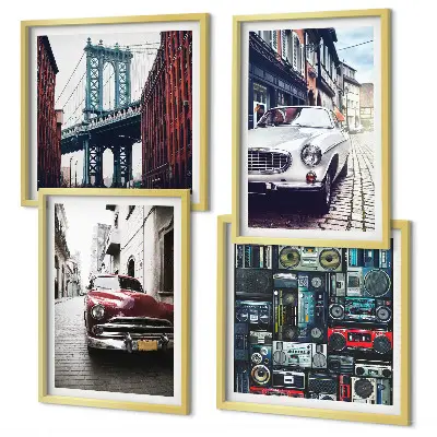 Old cars Brooklyn retro audio wall art set of 4 pieces