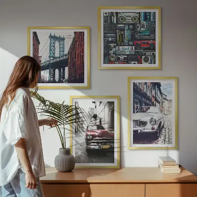 Old cars Brooklyn retro audio wall art set of 4 pieces