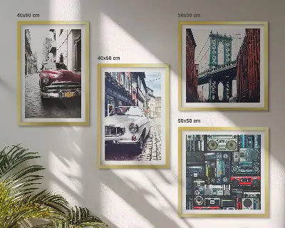 Old cars Brooklyn retro audio wall art set of 4 pieces
