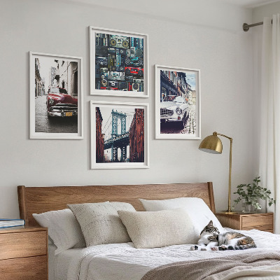 Set of 4 wall art pieces Old cars Brooklyn retro audio