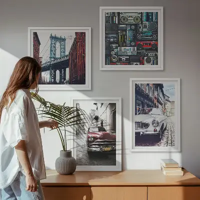 Old cars Brooklyn retro audio wall art set of 4 pieces
