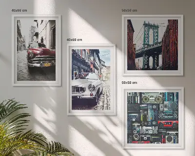 Old cars Brooklyn retro audio wall art set of 4 pieces