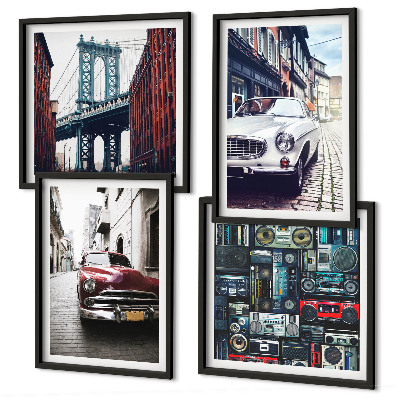 Set of 4 wall art pieces Old cars Brooklyn retro audio