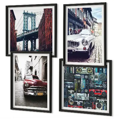 Old cars Brooklyn retro audio wall art set of 4 pieces
