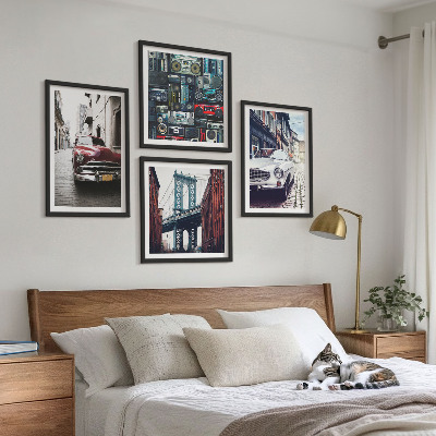 Set of 4 wall art pieces Old cars Brooklyn retro audio