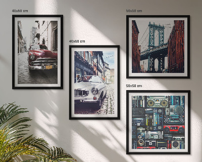 Set of 4 wall art pieces Old cars Brooklyn retro audio
