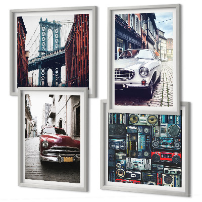 Set of 4 wall art pieces Old cars Brooklyn retro audio