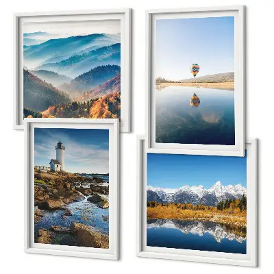 Multi-piece wall decor set featuring views of nature, a lighthouse, and mountains