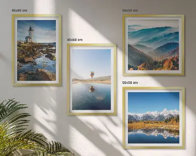 Multi-piece wall decor set featuring views of nature, a lighthouse, and mountains