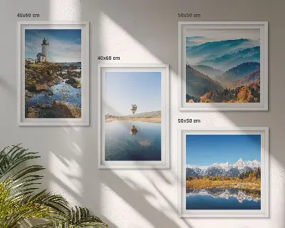 Multi-piece wall decor set featuring views of nature, a lighthouse, and mountains