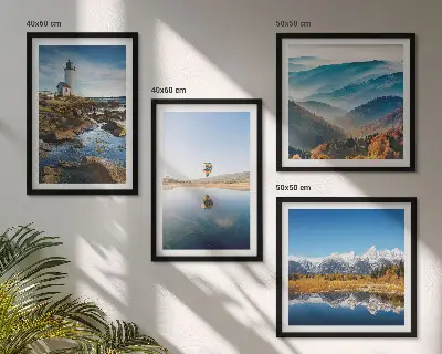 Multi-piece wall decor set featuring views of nature, a lighthouse, and mountains