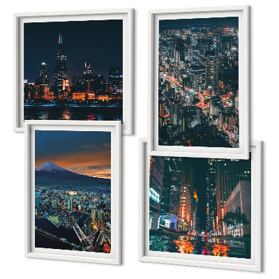 Set of 4 wall art pieces Mountain view of the city at night