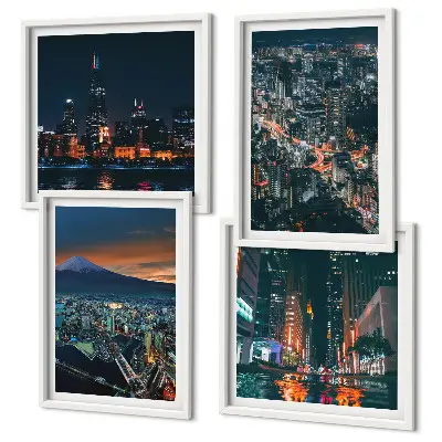 Mountain view of the city at night wall art set of 4 pieces