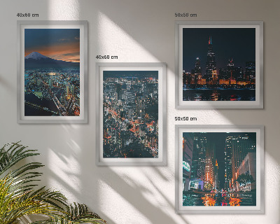 Set of 4 wall art pieces Mountain view of the city at night