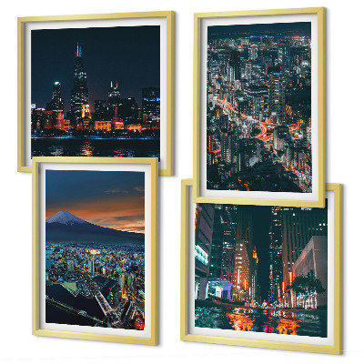 Set of 4 wall art pieces Mountain view of the city at night