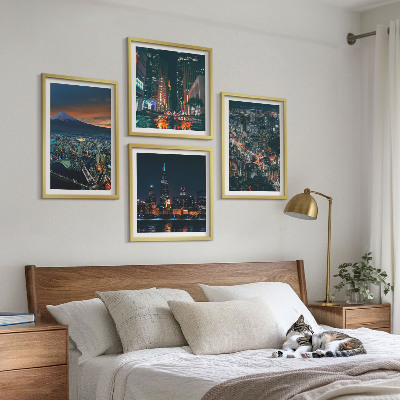 Set of 4 wall art pieces Mountain view of the city at night