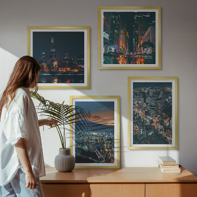 Set of 4 wall art pieces Mountain view of the city at night