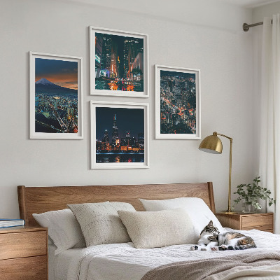 Set of 4 wall art pieces Mountain view of the city at night