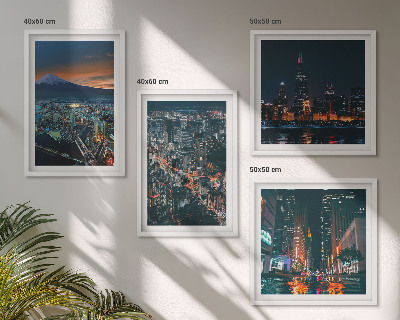 Set of 4 wall art pieces Mountain view of the city at night
