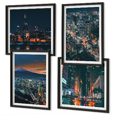 Set of 4 wall art pieces Mountain view of the city at night