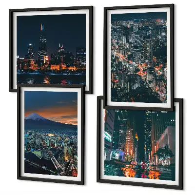 Mountain view of the city at night wall art set of 4 pieces